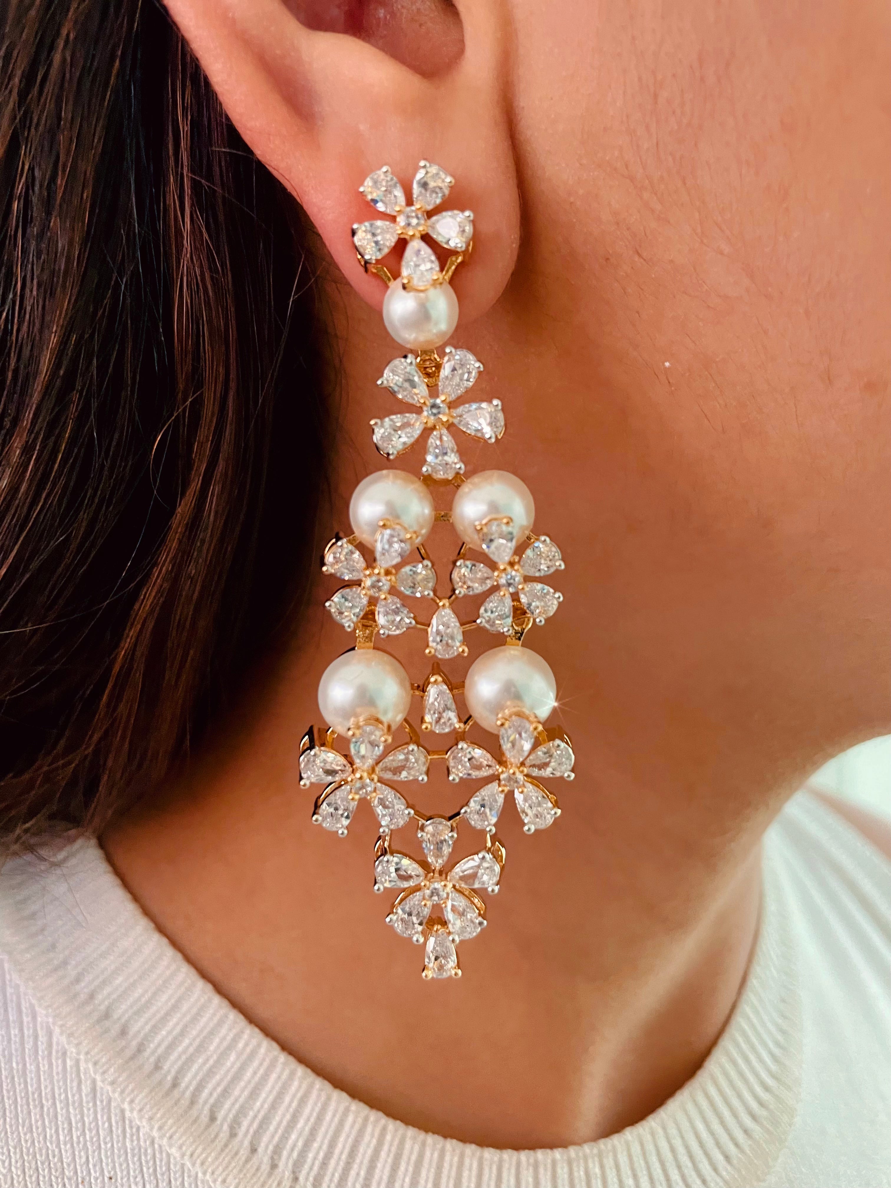 Golden Floral 2 Layered Diamond Necklace Set — worn on model — Prerto