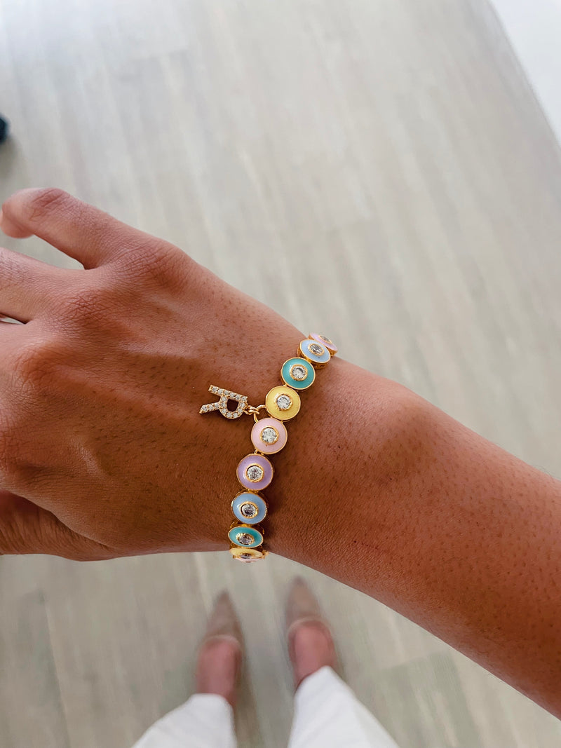 Personalised Pastels Single Letter Bracelet by Prerto — worn on wrist