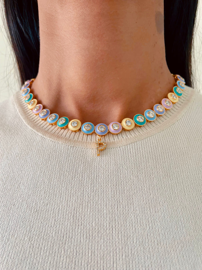 Personalised Pastels Single Letter Choker Necklace by Prerto — worn on model