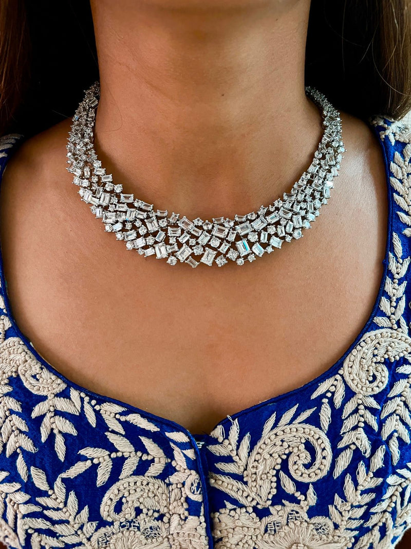 Baguette Dimonte Statement Necklace Set — front view — Prerto
