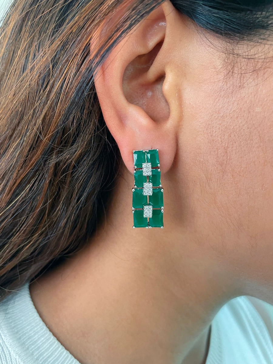 Baguette Emerald Diamonte Choker Set (Earrings & Necklace)