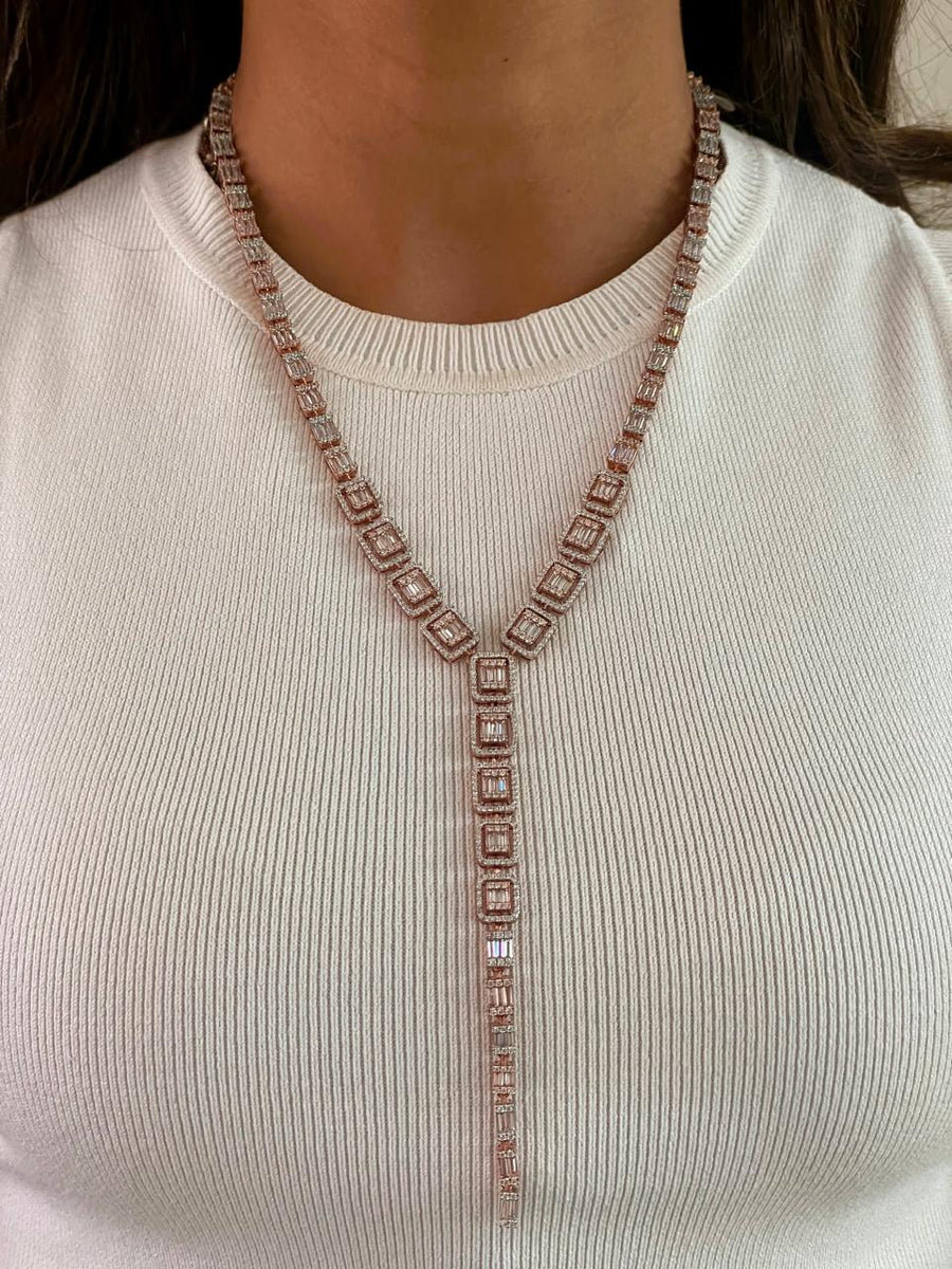 Baguette Line Rose Gold Necklace Set (Necklace, Earrings, Ring & Bracelet)