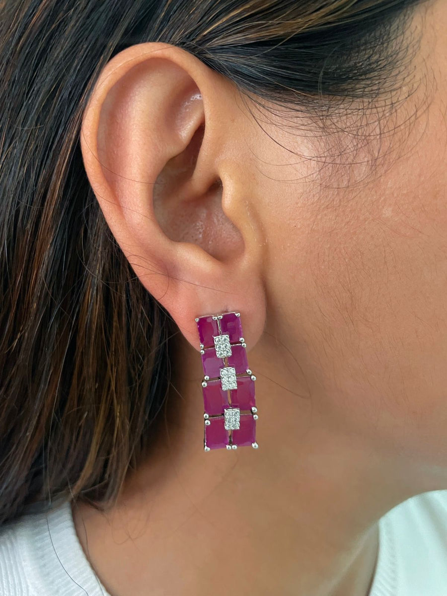 Baguette Magenta Diamonte Set de gargantilla (Pendientes y collar)