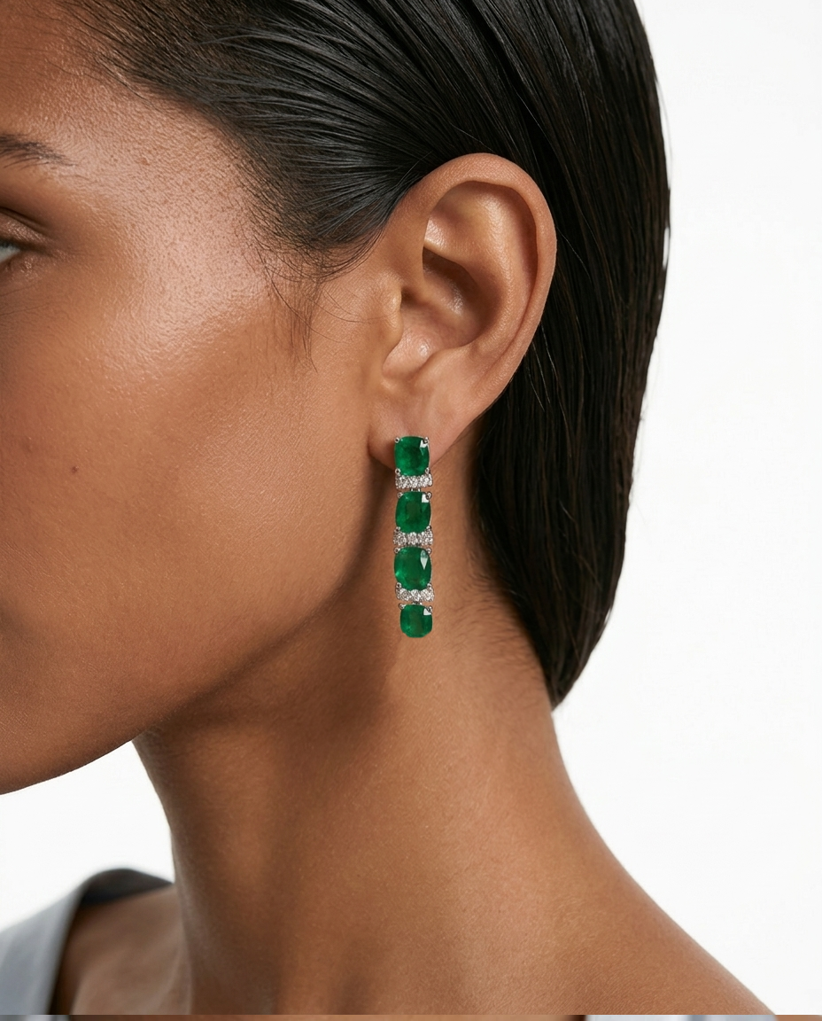 Bhavani Emerald Zircon Diamond Single Line Tennis Necklace Set — worn on model — Prerto