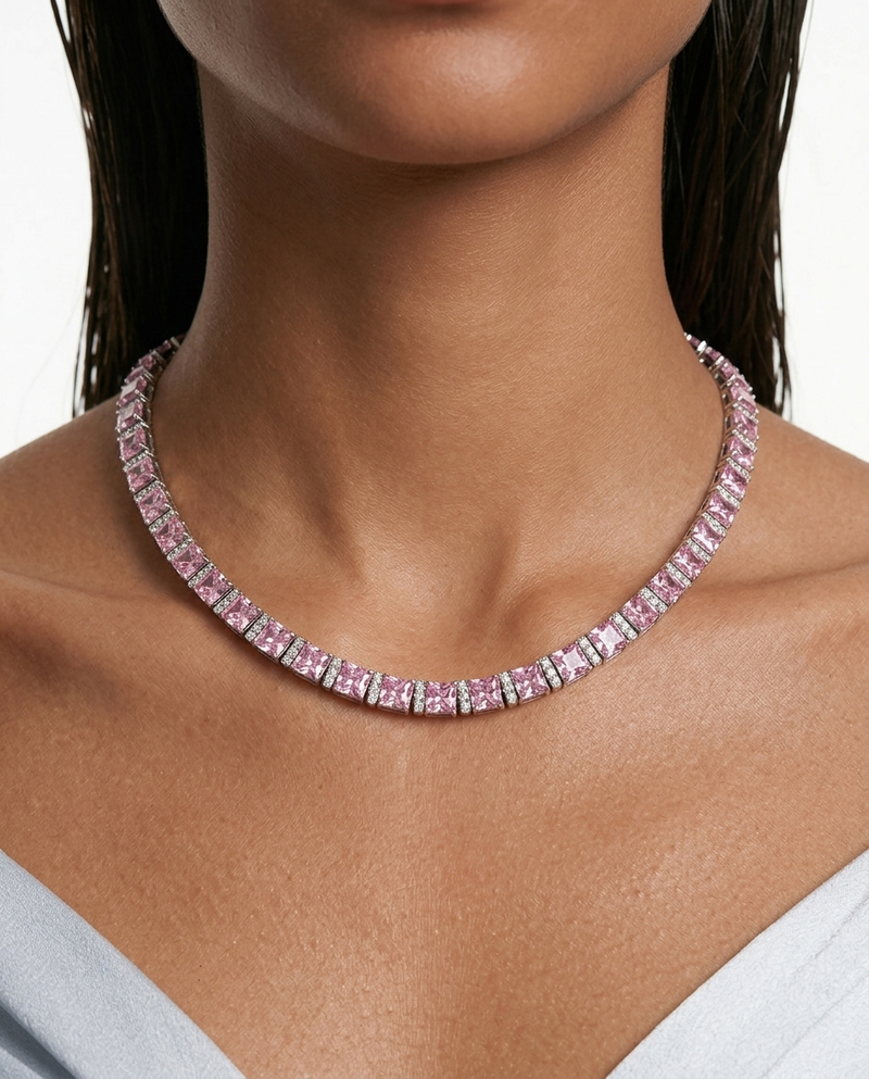 Maharani Aarohi Pink Diamond Enamel Necklace — close-up enamel and diamond detail, by Prerto