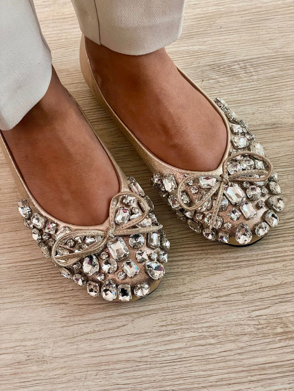 Bow Dimonte Champagne Jutti Ballerina Shoes by Prerto — side view