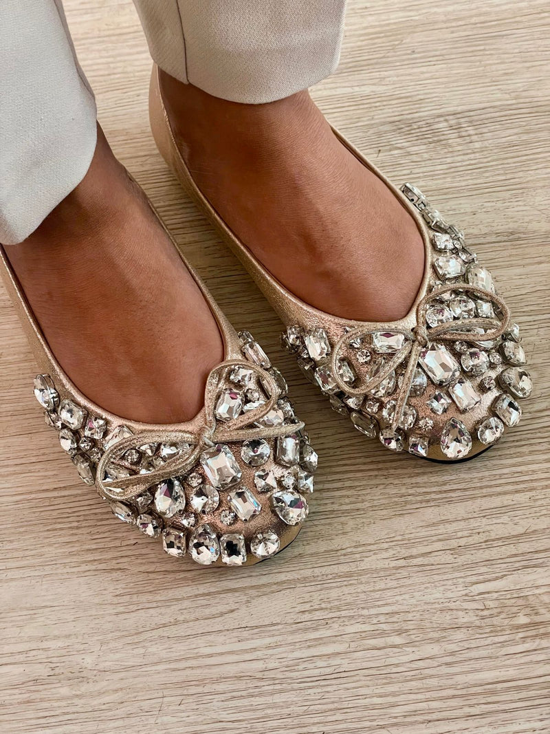 Bow Dimonte Champagne Jutti Ballerina Shoes by Prerto — side view