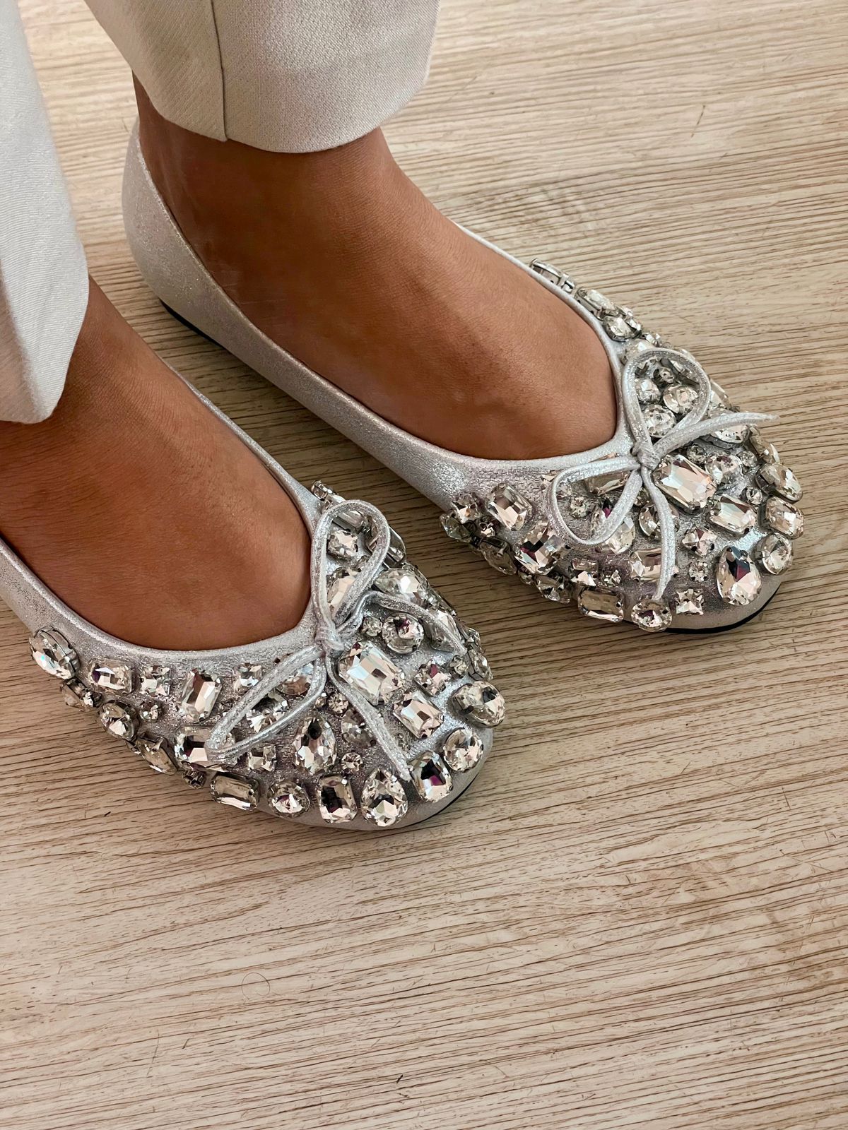 Bow Dimonte Silver Jutti Ballerina Shoes by Prerto — side view