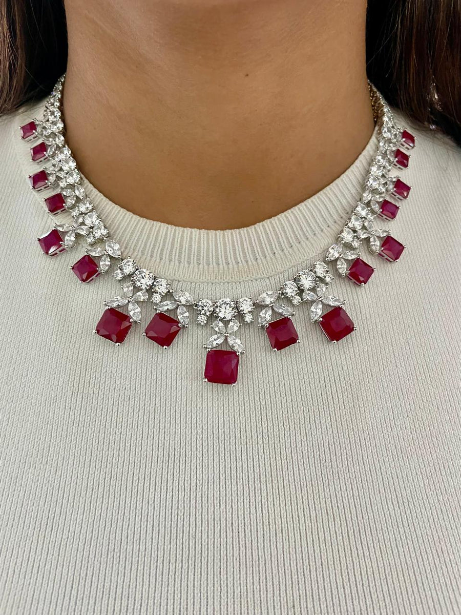 Butterfly Ruby Diamond Necklace Set (Necklace, Earrings, Ring & Bracelet)