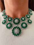 Alina Emerald Rosette Diamond Necklace Set — front view — Prerto