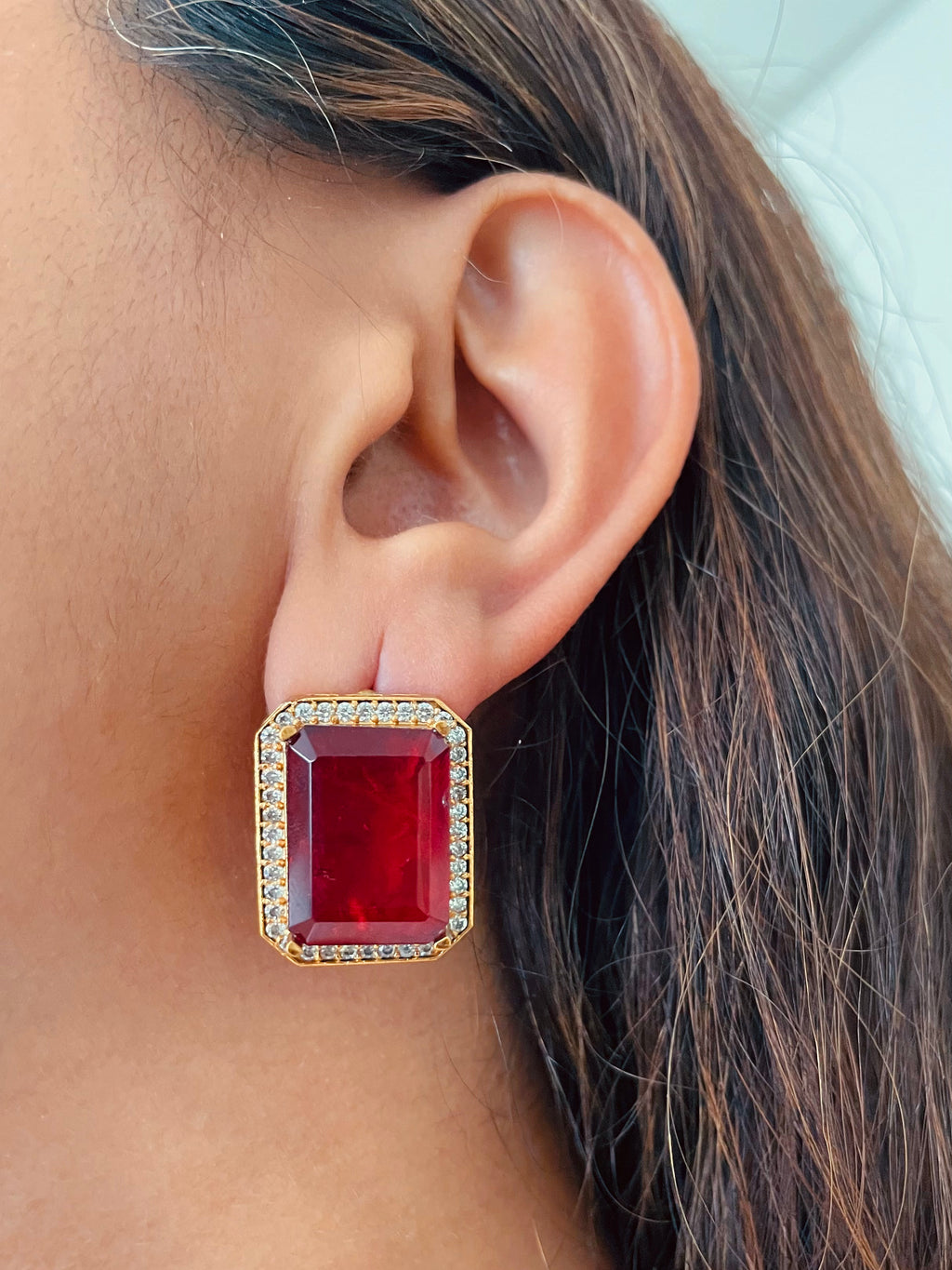 Celeste Majestic Ruby Moissanite Couture Choker Necklace Set — worn on model — Prerto