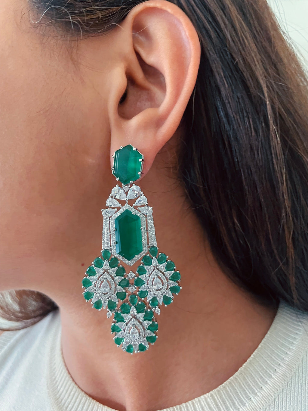 Lara Emerald Diamond Couture Choker Necklace Set — worn on model — Prerto