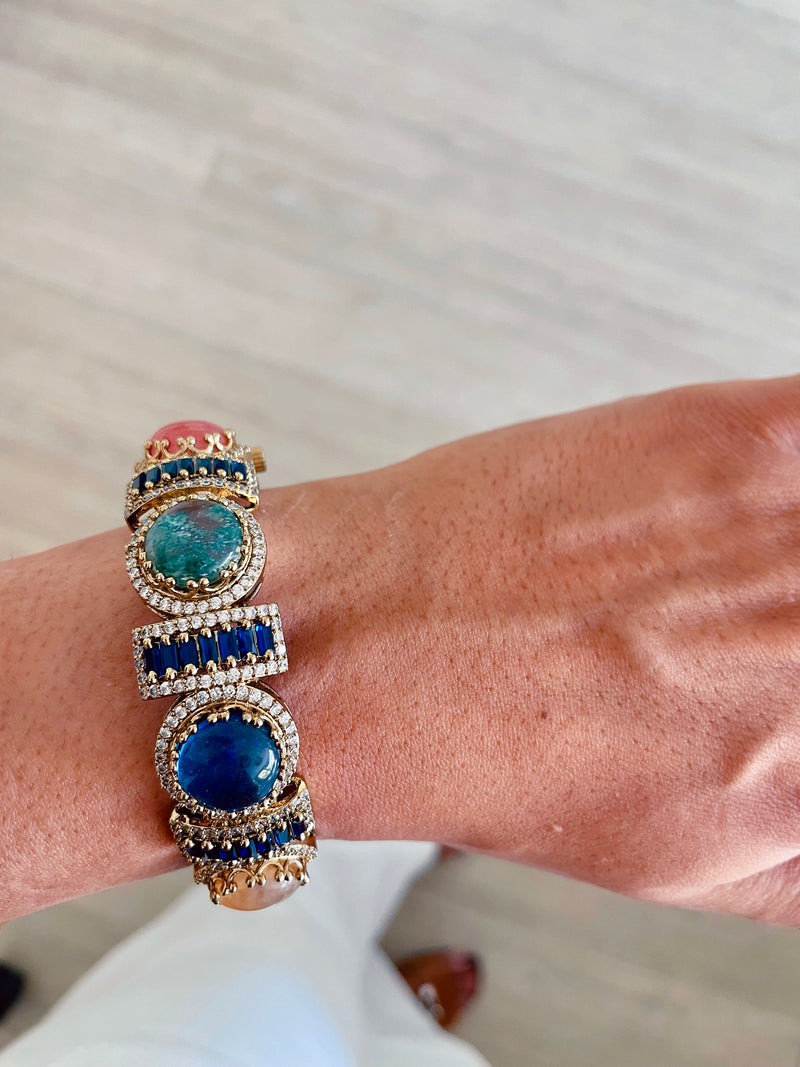 Ria Multicolour Kundan Sapphire Diamond Detailing Kada Bangle by Prerto — Indian bridal jewellery