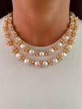 Golden Floral 2 Layered Diamond Necklace Set — front view — Prerto