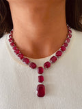 Ruby Drop Statement Necklace Set — front view — Prerto