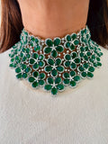 Alina Emerald Dynasty Floral Majesty Diamond Choker Necklace Set — front view — Prerto