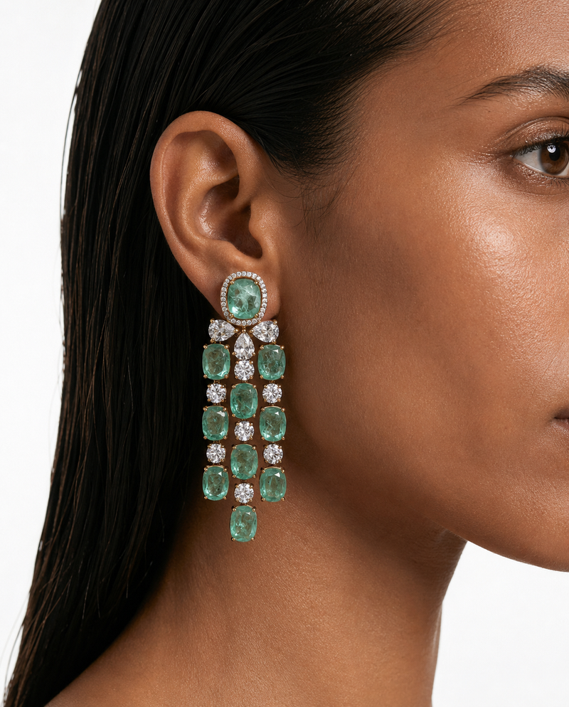Maharani Zarfina Mint Maharani Imperial Diamond Haar Necklace Set & Jawaria Mint, Pearls & Moissanite Polki Kundan with Zircon Diamond Detailing Statement Luxe Necklace Set (2 Necklace & 2 Earrings)