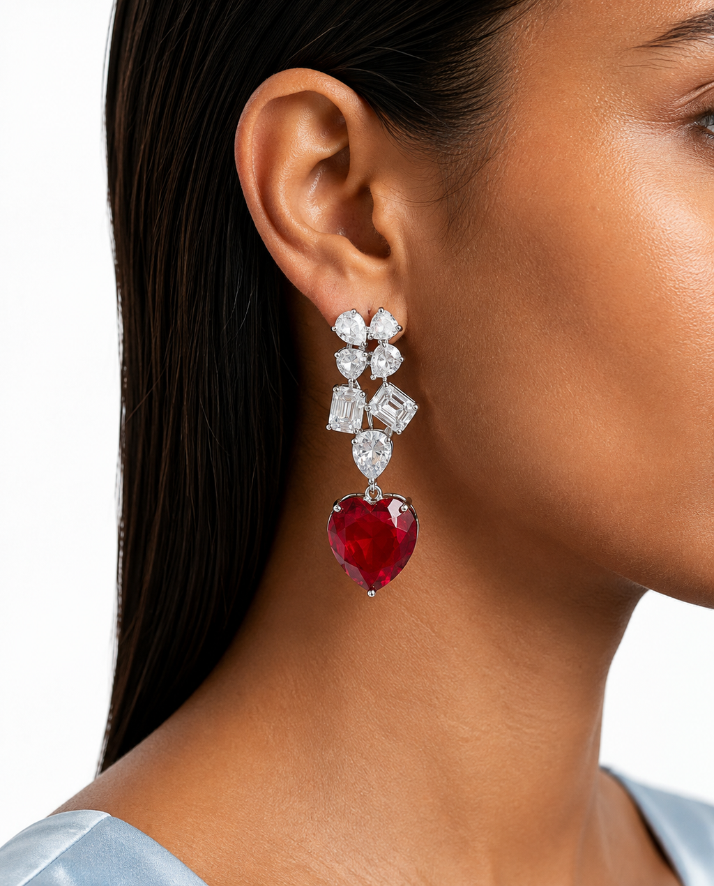 Geometrische Ruby Heart Drop Statement ketting set