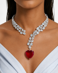 Geometrische Ruby Heart Drop Statement ketting set