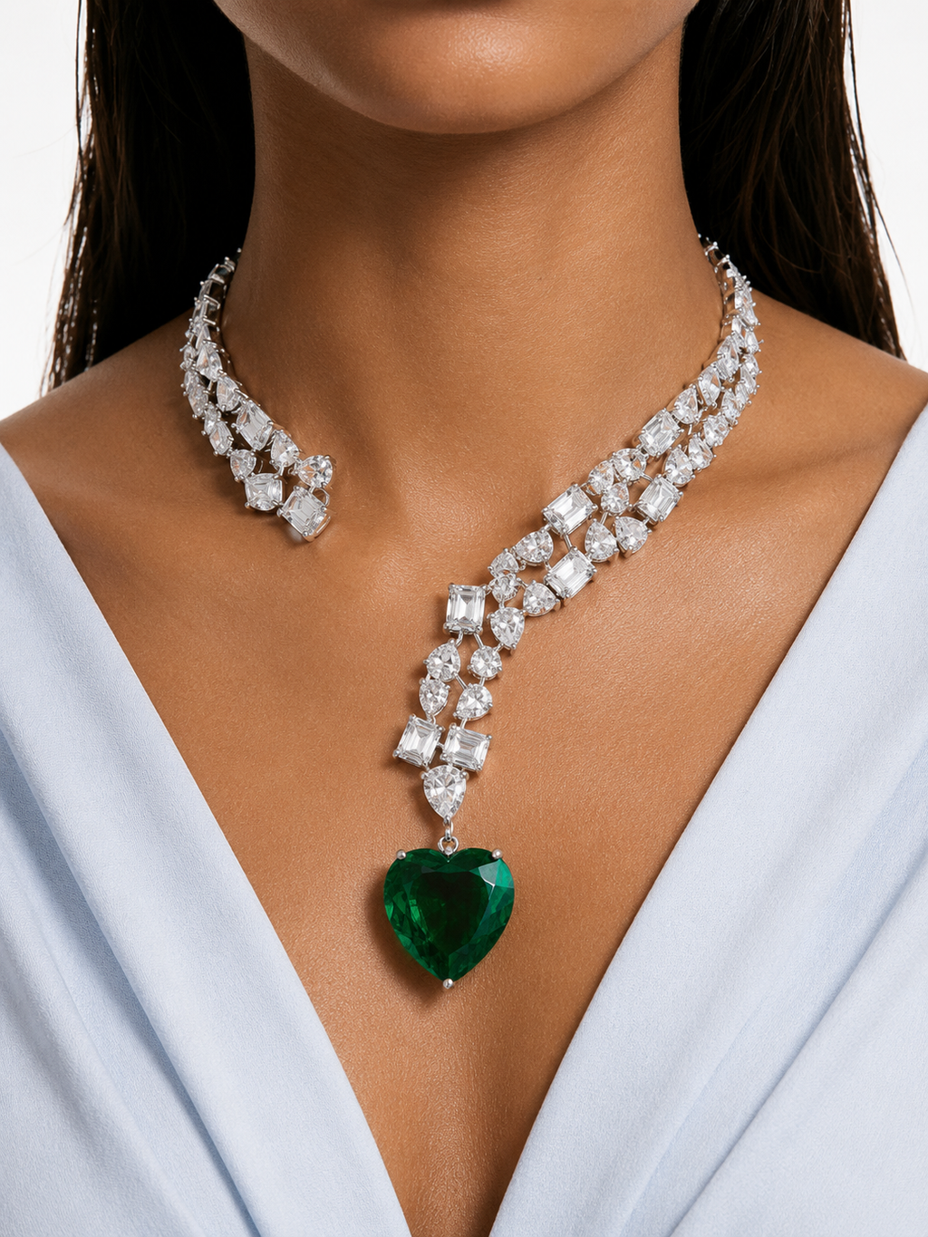 Hart- en diamanten kettingset (ketting, mang tika & oorbellen)