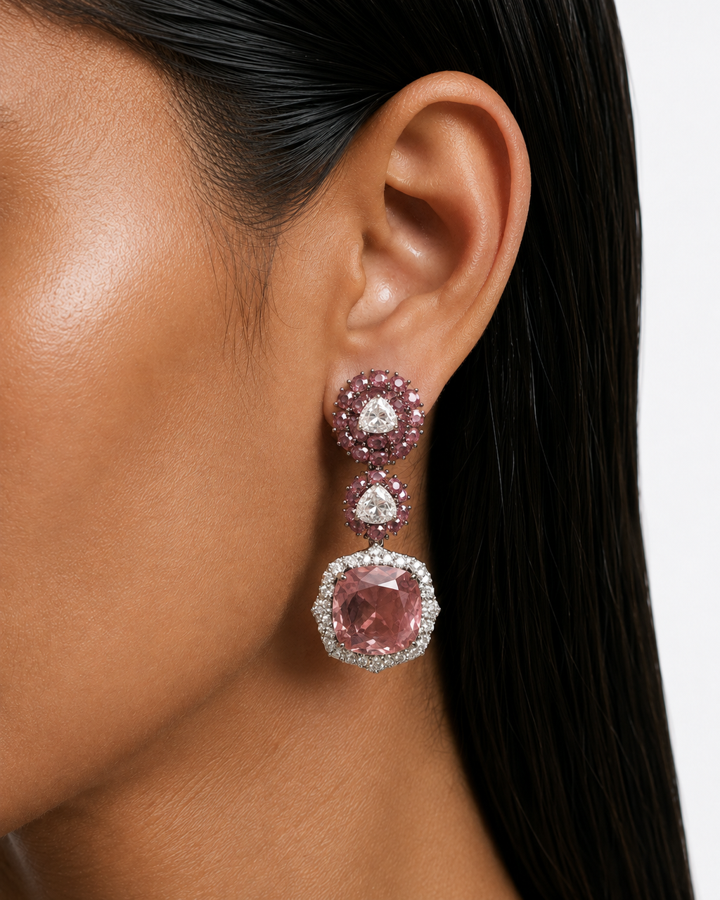 Evana Pink Diamond-Like Zircon Statement Necklace Set – Necklace & Earrings