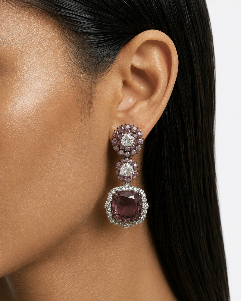 Evana Pink & Purple Diamond-Like Zircon Statement Necklace Set – Necklace & Earrings