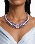 Evana Pink Diamond-Like Zircon Statement Necklace Set – Necklace & Earrings