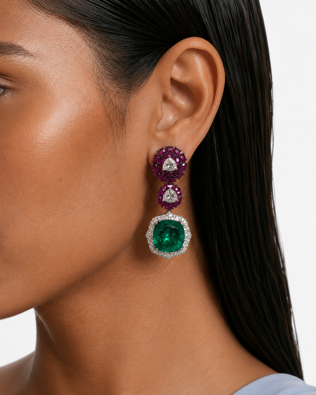 Evana Ruby & Emerald Diamond-Like Zircon Statement Necklace Set – Necklace & Earrings
