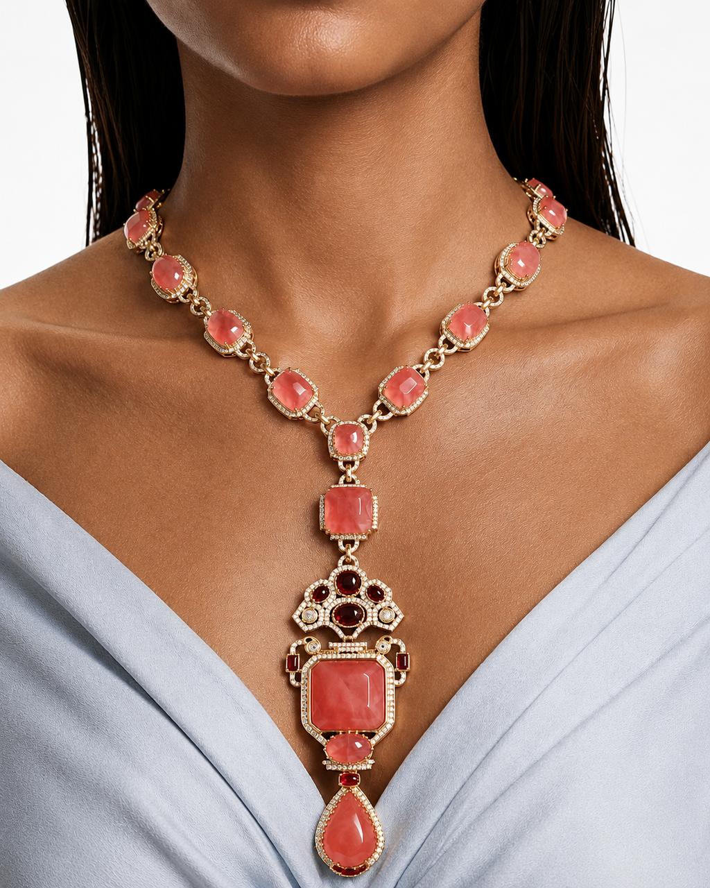 Raiya Peach Drop Necklace Set – Necklace & Earrings