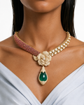 Arisha Ruby, Kundan & Emerald Floral Drop Necklace Set – Necklace & Earrings
