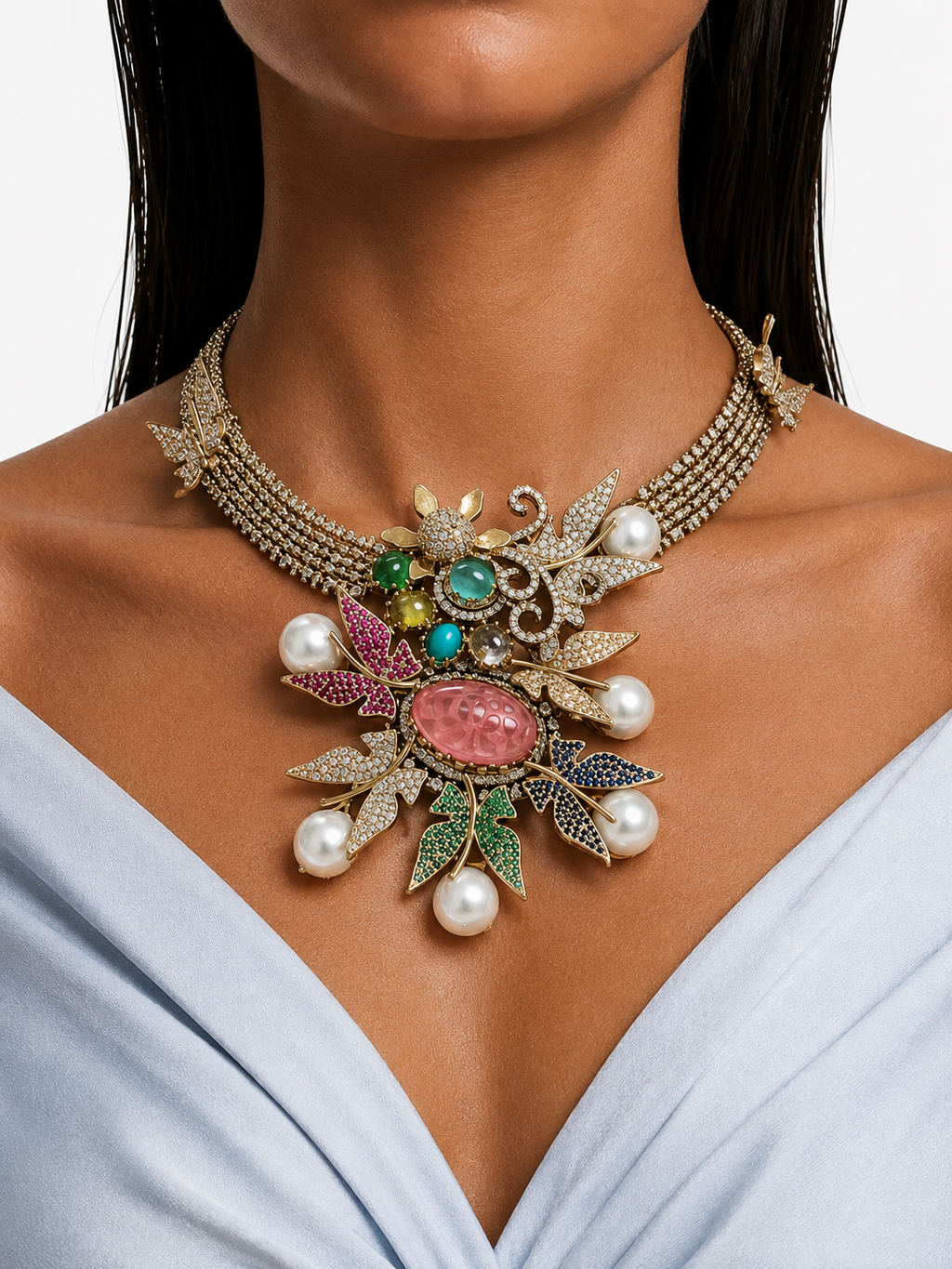 Titli Multicolor Kundan & Pearl Necklace Set – Necklace & Earrings