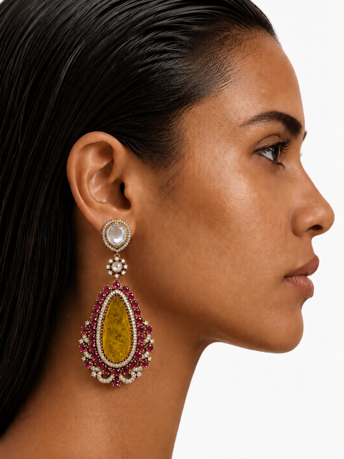 Ravina Citrine & Ruby Teardrop Statement Earrings