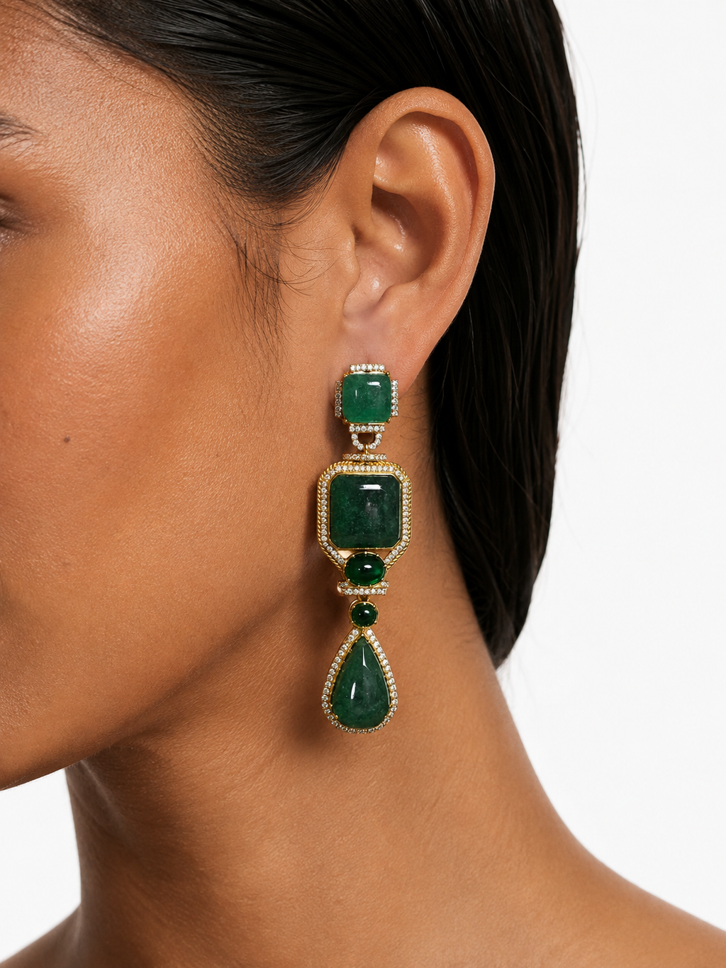 Raiya Emerald Drop Necklace Set – Necklace & Earrings