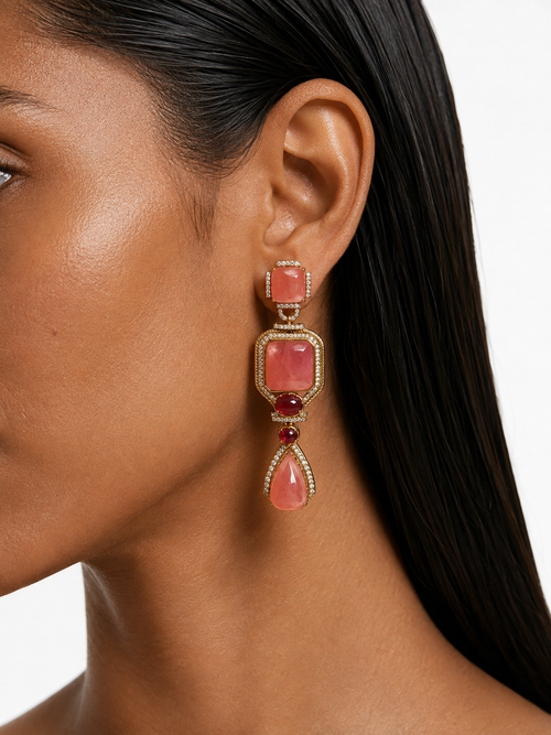 Raiya Peach Drop Necklace Set – Necklace & Earrings