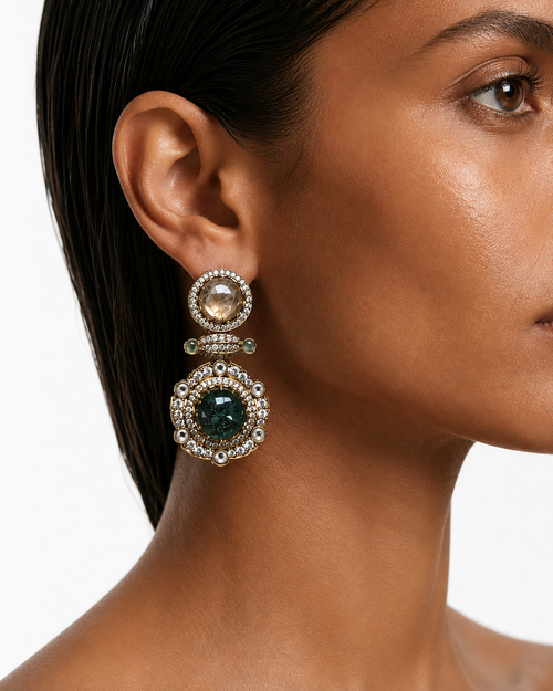 Amani Mint Polki Kundan Diamond-Like Zircon Statement Earrings
