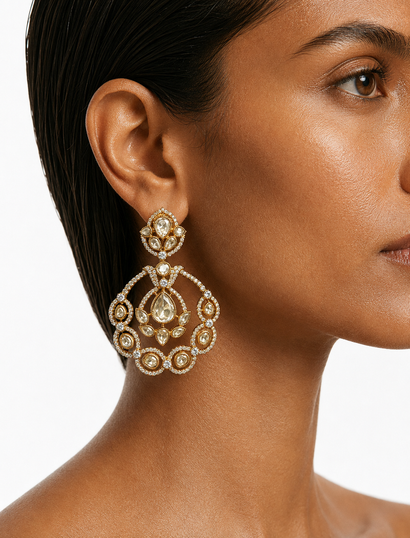 Zoya Polki Kundan Diamond-Like Zircon Statement Earrings