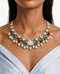 Ayzal Emerald & Ruby Pearls Moissanite Polki Kundan with Zircon Diamond Detailing Necklace Set – Necklace & Earrings