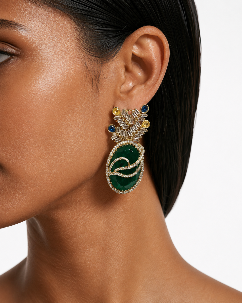 Zevan Emerald Multicolor Diamond-Like Zircon Statement Earrings