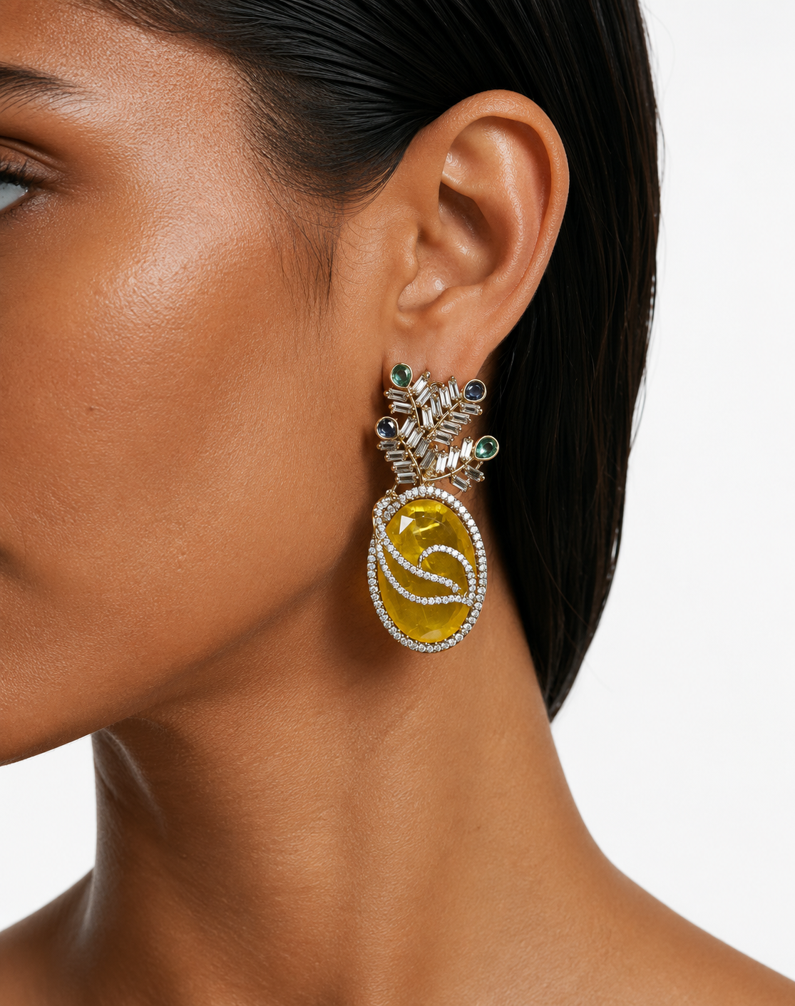 Zevan Citrine Multicolor Diamond-Like Zircon Statement Earrings