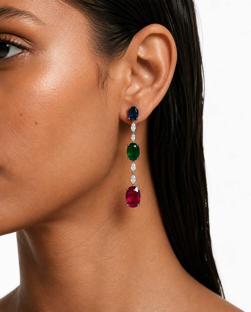 Anicka Multicolor Oval Diamond-Like Zircon Necklace Set – Necklace & Earrings