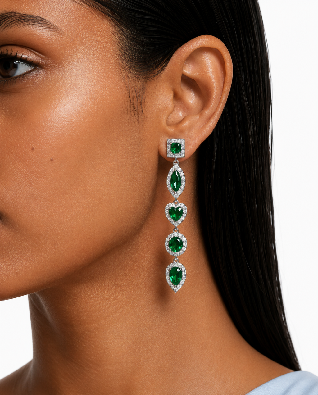 Veyla Emerald Square & Heart Diamond-Like Zircon Statement Necklace Set – Necklace & Earrings