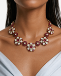 Viha Ruby & Polki Floral Kundan Diamond Detailing Necklace Set – Necklace & Earrings