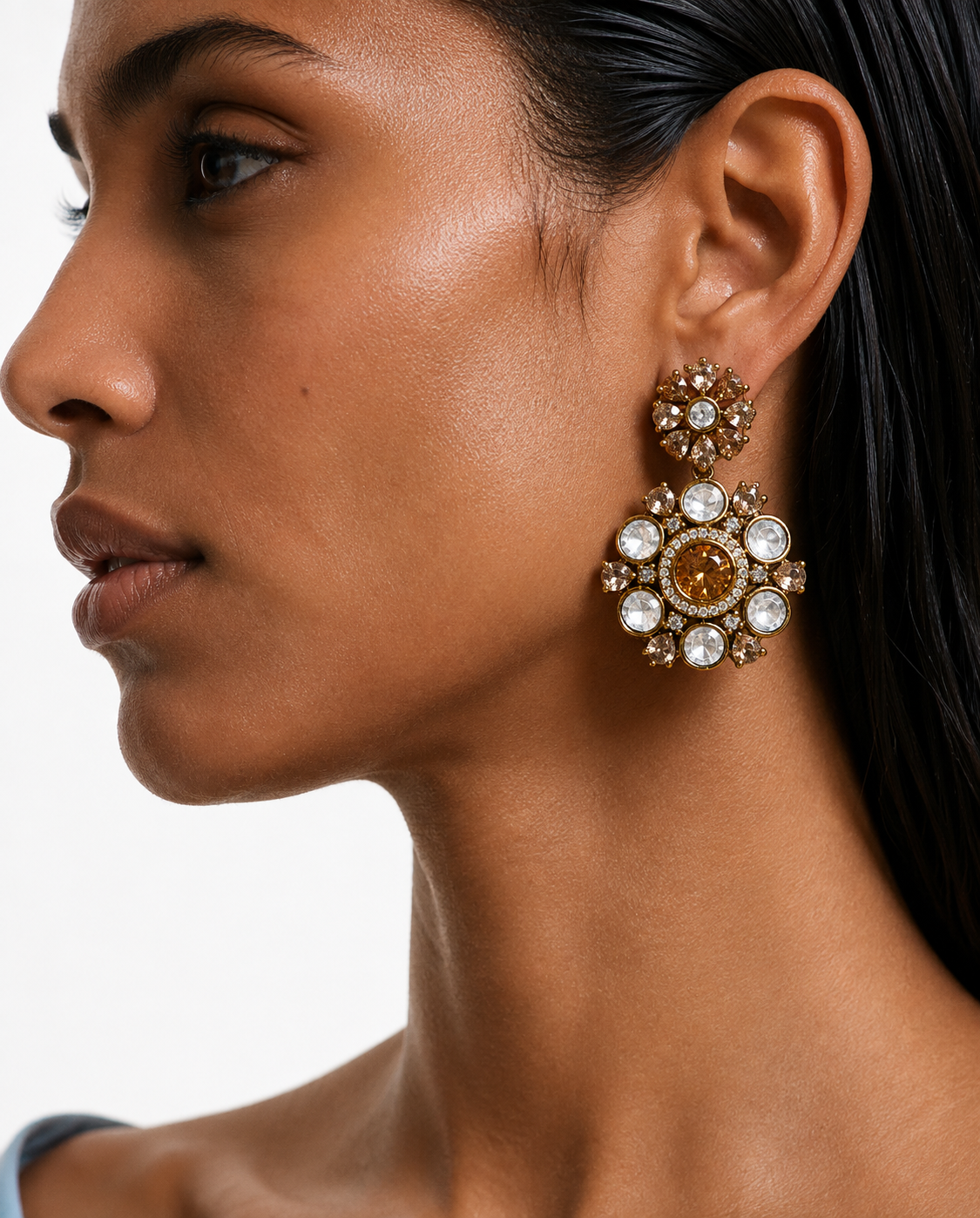 Viha Peach & Polki Floral Kundan Diamond Detailing Necklace Set – Necklace & Earrings