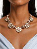 Viha Pink & Polki Floral Kundan Diamond Detailing Necklace Set – Necklace & Earrings