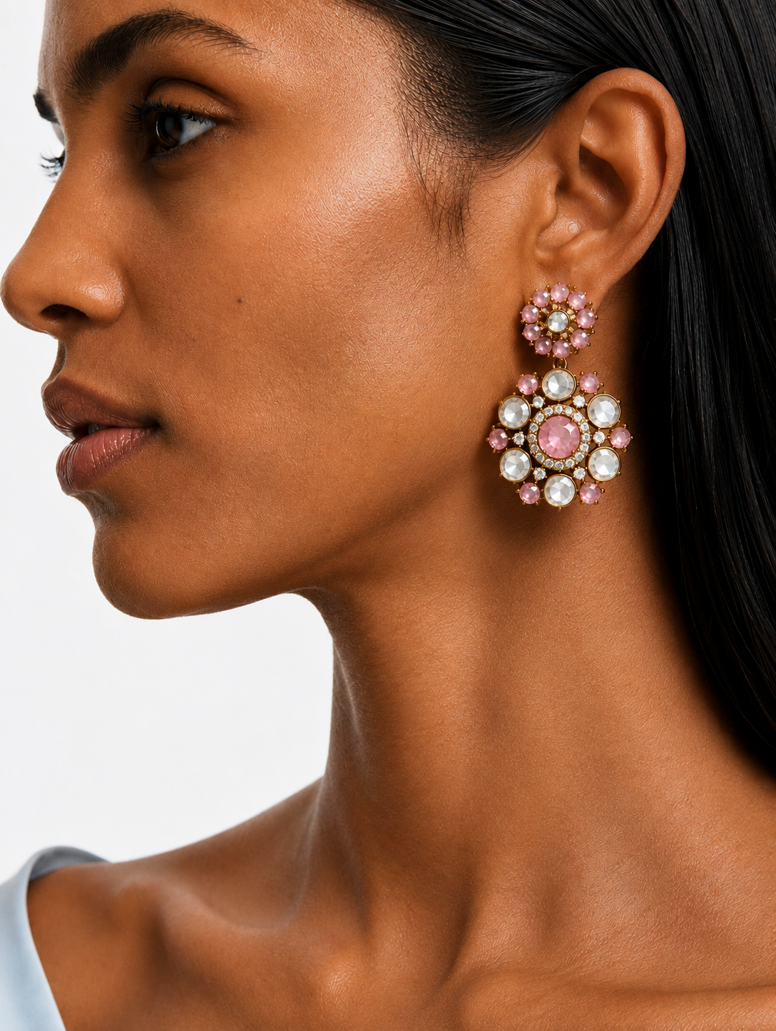 Viha Pink & Polki Floral Kundan Diamond Detailing Necklace Set – Necklace & Earrings