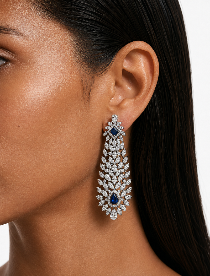 Siena Sapphire & Diamond-Like Zircon Necklace Set – Necklace & Earrings