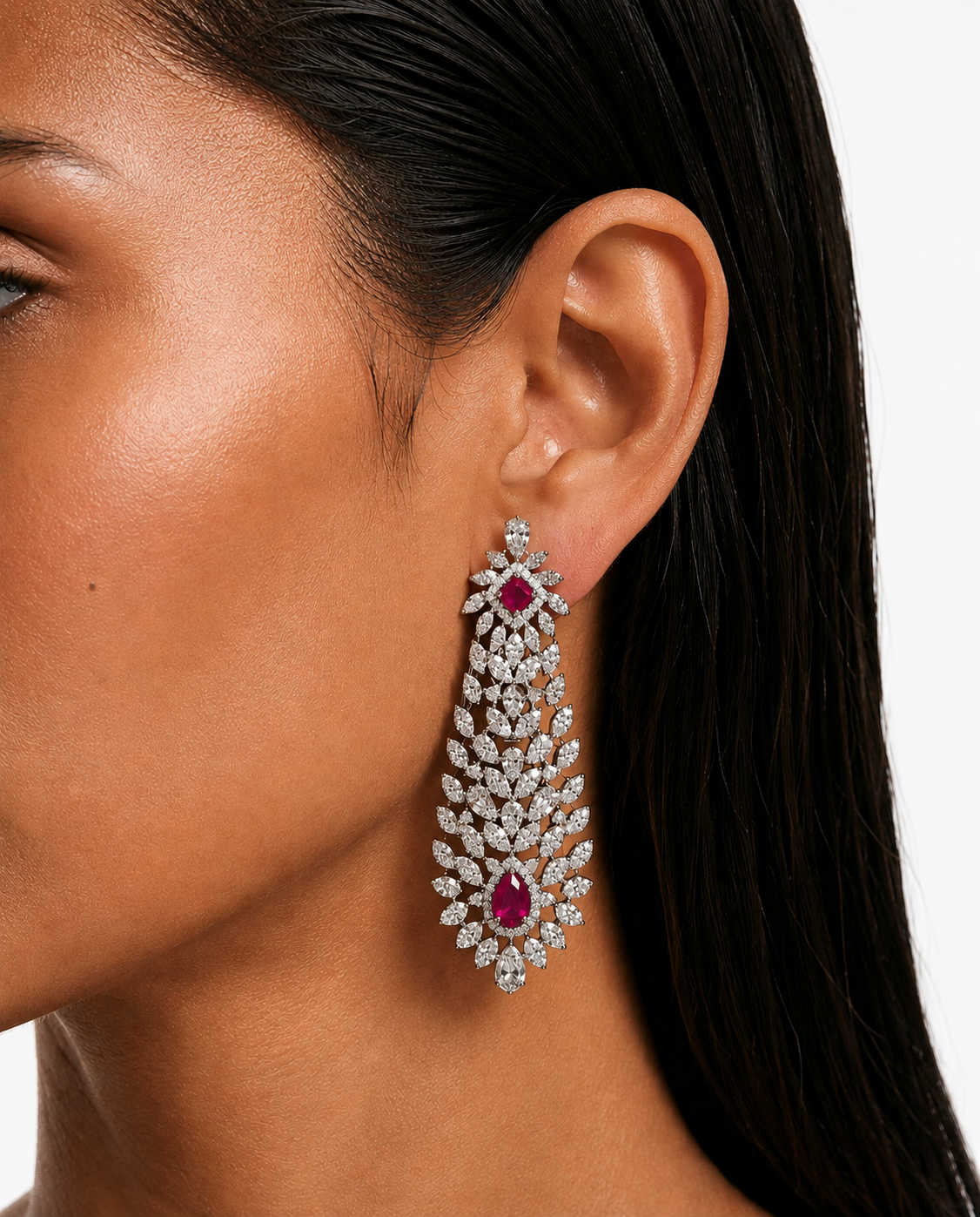 Siena Ruby & Diamond-Like Zircon Necklace Set – Necklace & Earrings