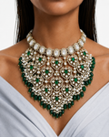 Aaina Emerald Moissanite Polki Kundan Necklace Set (Necklace, Earrings & Maang Tikka)