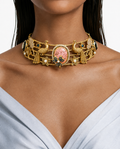Siya Mor Peach Moissanite Antique Gold Necklace Set (Necklace & Earrings)