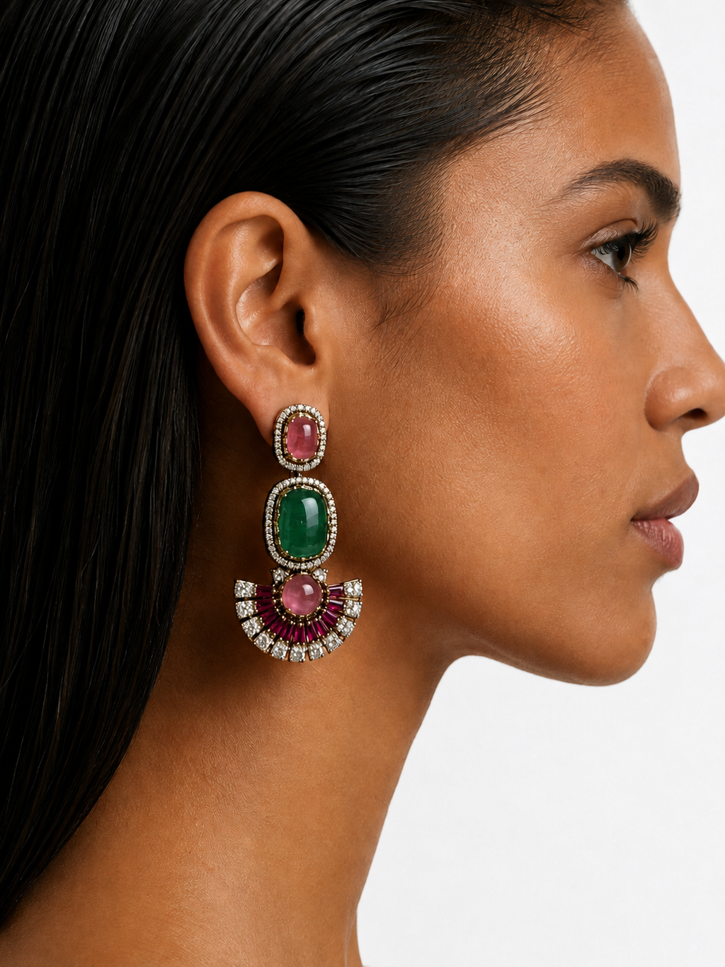 Nayab Ruby Multicolour Semi Precious Moissanite Diamond Necklace Set (Necklace & Earrings)